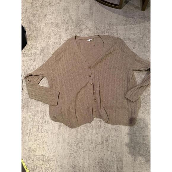Reformation Giusta Oversized Beige Brown Cashmere Cable Knit Cardigan L - Picture 5 of 6